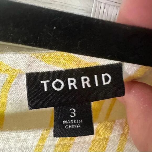 Torrid Yellow Striped Linen Cross Back Short Sleeve Crop Top Plus Size - Picture 6 of 11